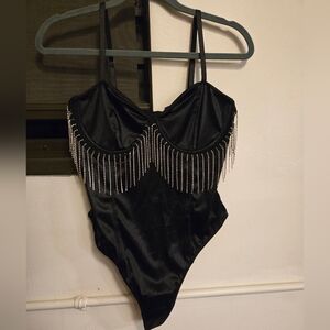 Nasty Gal satin underwire diamante fringe body suite